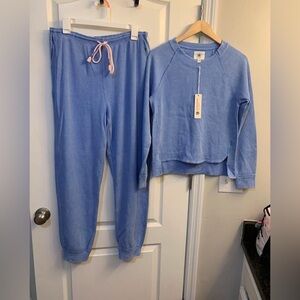 Anthropologie Sundry Blue Waffle Long Sleeve Top & Joggers Lounge Set NWT